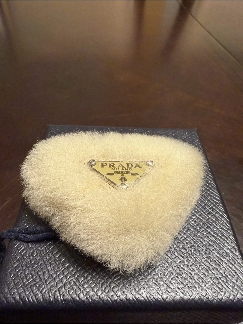 New Authentic Prada Logo Triangular Faux Fur Hair Clip
